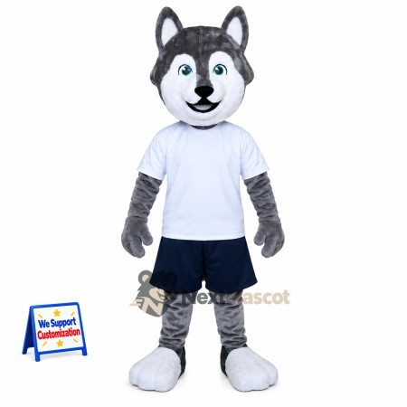 Husky Mascot Costume - Gray, White Shirt Husky Mascot Costume - Gray, White Shirt