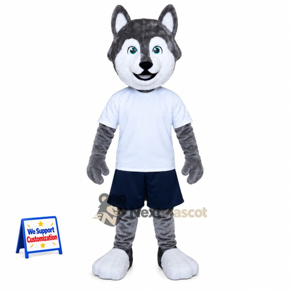 Husky Mascot Costume - Gray, White Shirt