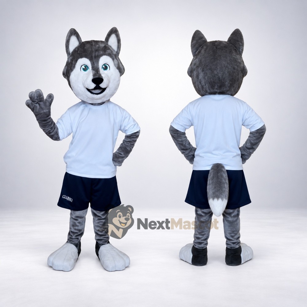 Husky Mascot Costume - Gray, White Shirt Husky Mascot Costume - Gray, White Shirt