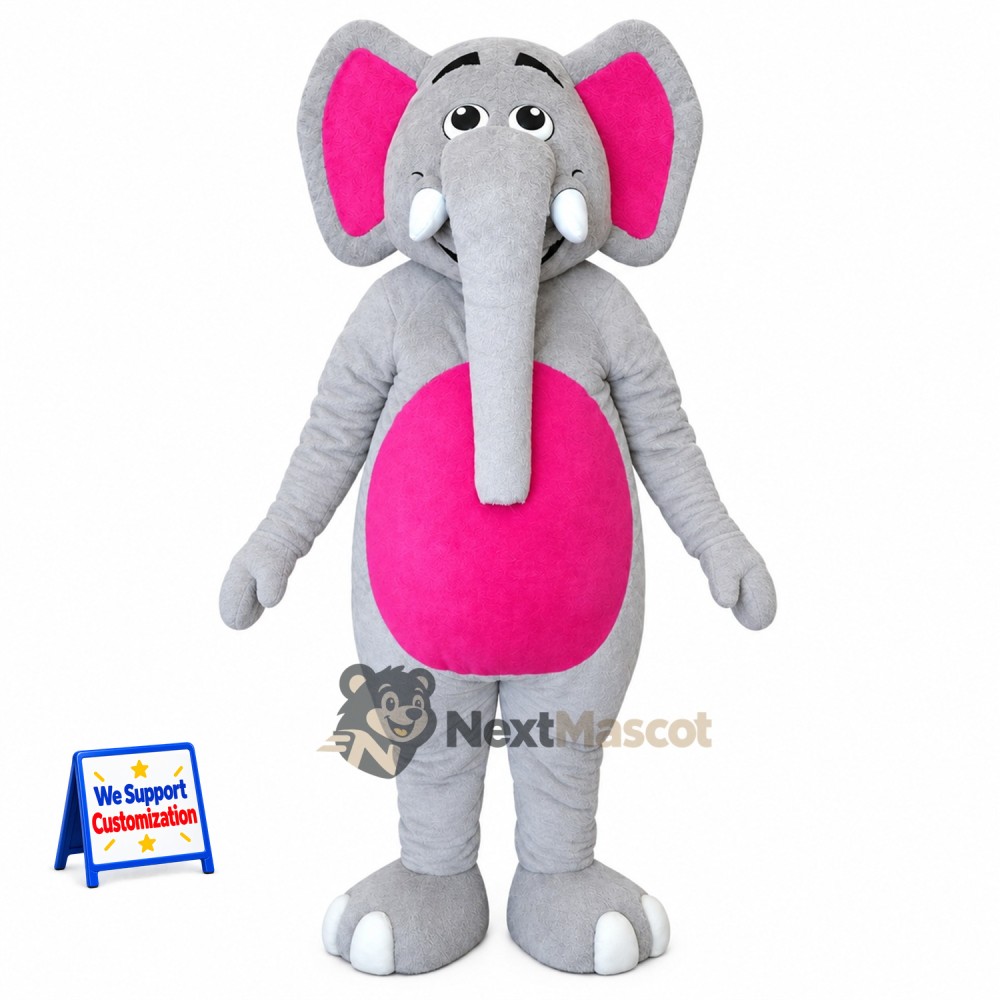 Elephant Mascot Costume - Gray, Pink Belly Elephant Mascot Costume - Gray, Pink Belly