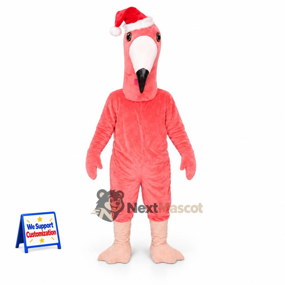 Flamingo Mascot Costume - Santa Hat Flamingo Mascot Costume - Santa Hat