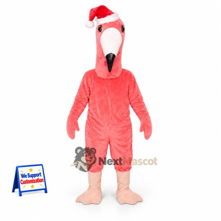 Flamingo Mascot Costume - Santa Hat Flamingo Mascot Costume - Santa Hat