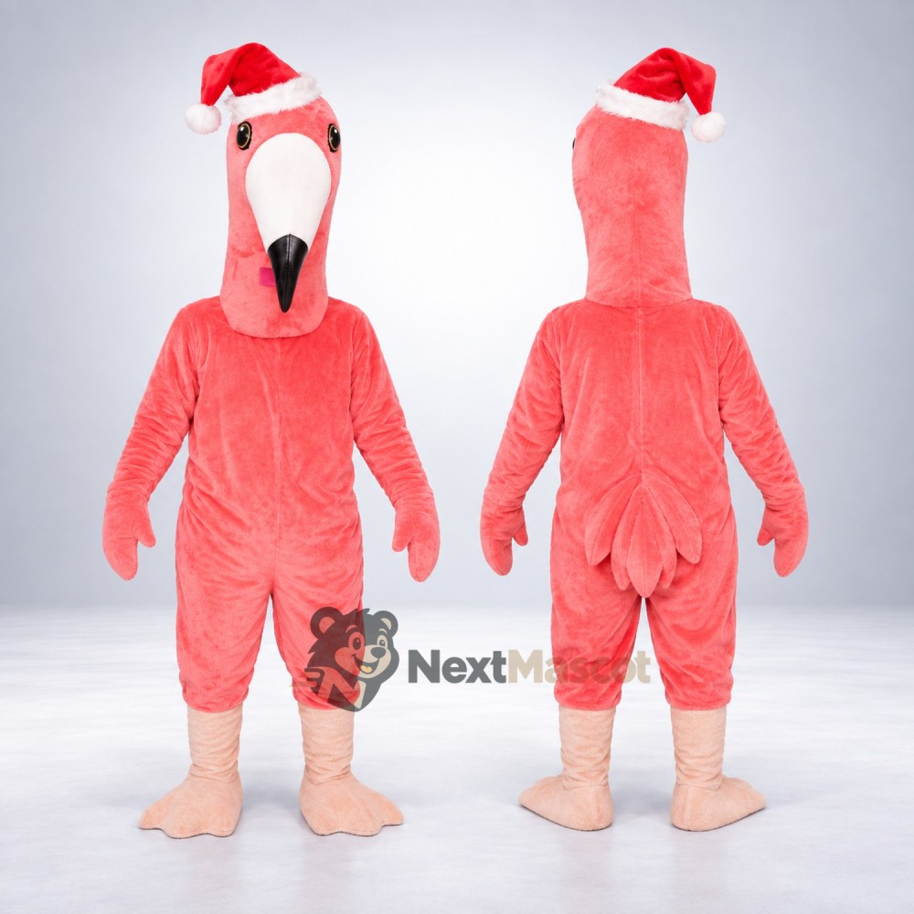 Flamingo Mascot Costume - Santa Hat Flamingo Mascot Costume - Santa Hat