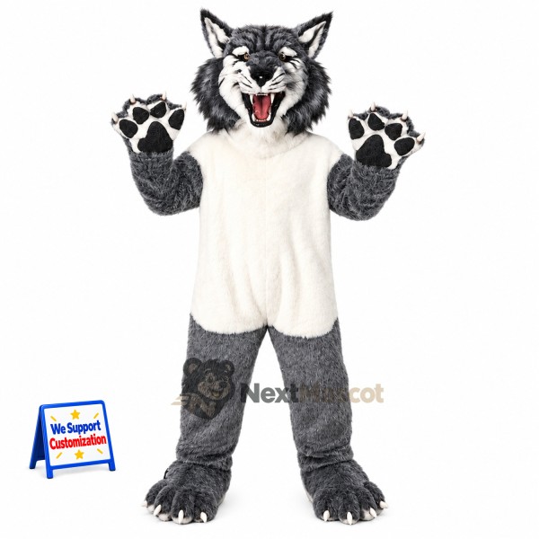 Wolf Mascot Costume - Gray, White Shirt for Parades