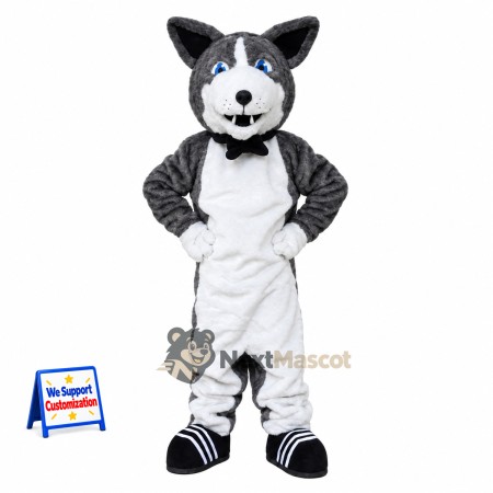Husky Mascot Costume - Gray, Bow Tie Husky Mascot Costume - Gray, Bow Tie