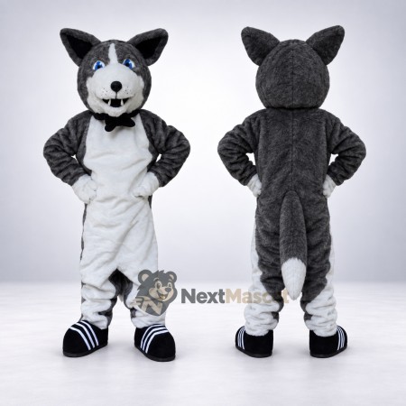 Husky Mascot Costume - Gray, Bow Tie Husky Mascot Costume - Gray, Bow Tie