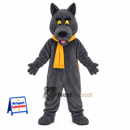 Wolf Mascot Costume - Gray, Yellow Scarf Wolf Mascot Costume - Gray, Yellow Scarf