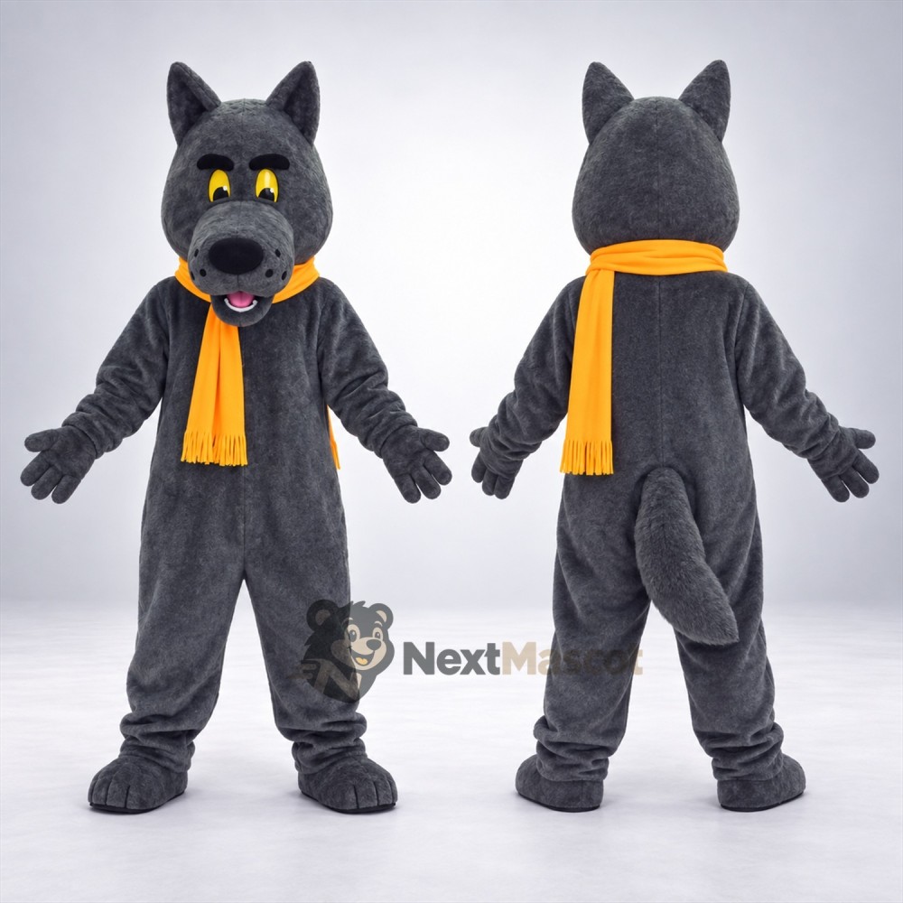 Wolf Mascot Costume - Gray, Yellow Scarf Wolf Mascot Costume - Gray, Yellow Scarf
