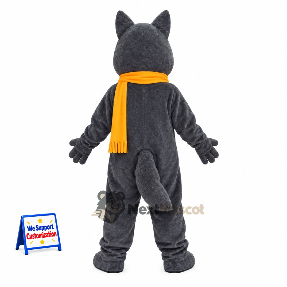 Wolf Mascot Costume - Gray, Yellow Scarf Wolf Mascot Costume - Gray, Yellow Scarf