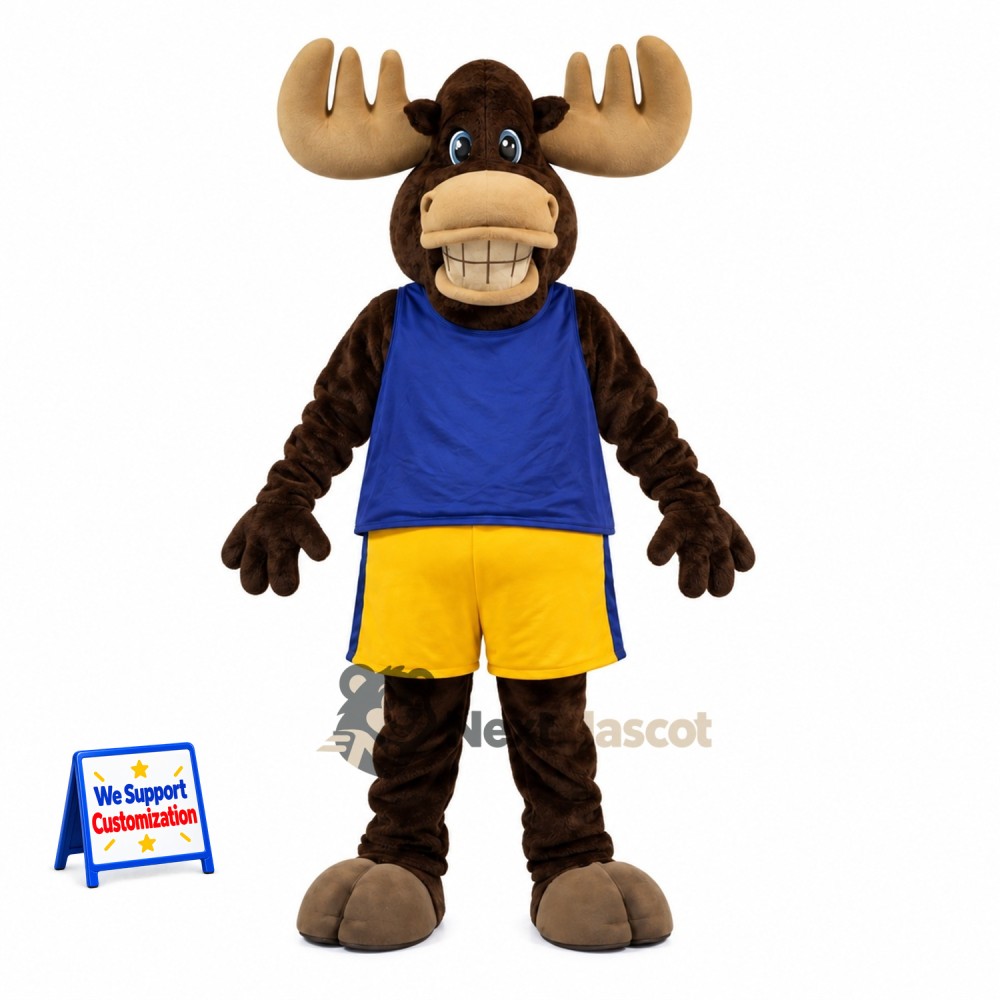 Moose Mascot Costume - Blue Shirt Moose Mascot Costume - Blue Shirt