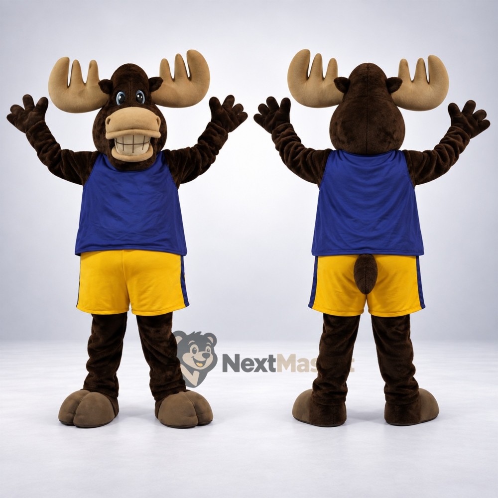 Moose Mascot Costume - Blue Shirt Moose Mascot Costume - Blue Shirt