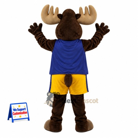 Moose Mascot Costume - Blue Shirt Moose Mascot Costume - Blue Shirt