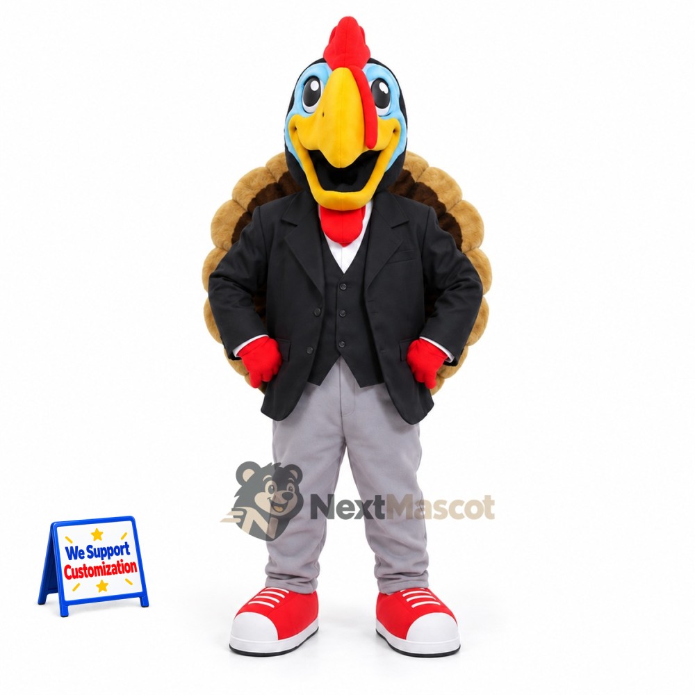 Turkey Mascot Costume - Black Jacket Turkey Mascot Costume - Black Jacket