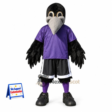 Crow Mascot Costume - Black, Purple Shirt Crow Mascot Costume - Black, Purple Shirt