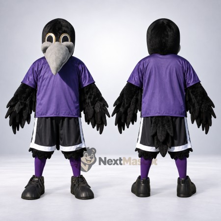 Crow Mascot Costume - Black, Purple Shirt Crow Mascot Costume - Black, Purple Shirt