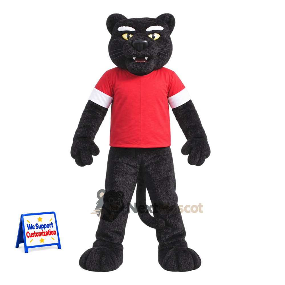 Panther Mascot Costume - Black, Red Shirt Panther Mascot Costume - Black, Red Shirt