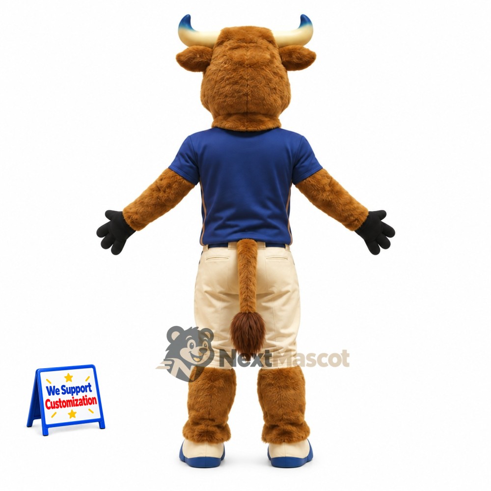 Bull Mascot Costume - Brown, Blue Shirt Bull Mascot Costume - Brown, Blue Shirt