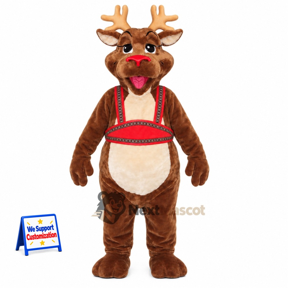 Reindeer Mascot Costume - Red Harness Reindeer Mascot Costume - Red Harness