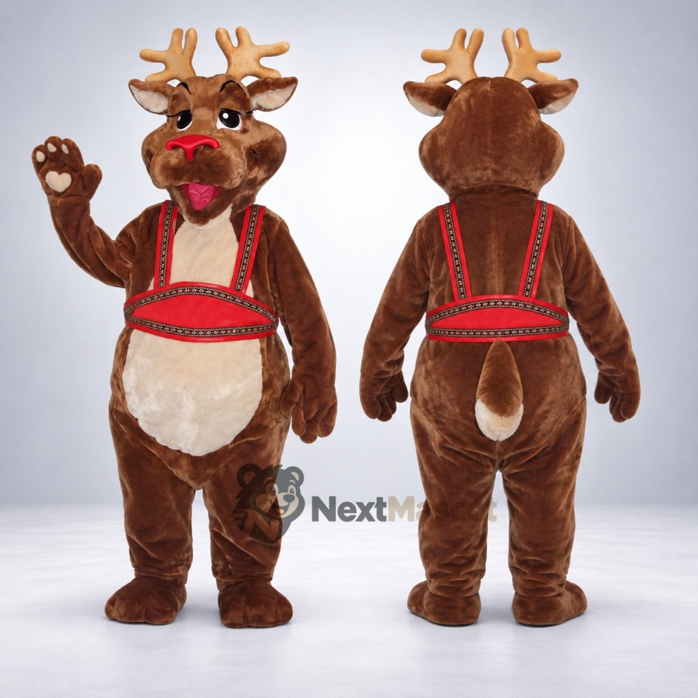Reindeer Mascot Costume - Red Harness Reindeer Mascot Costume - Red Harness