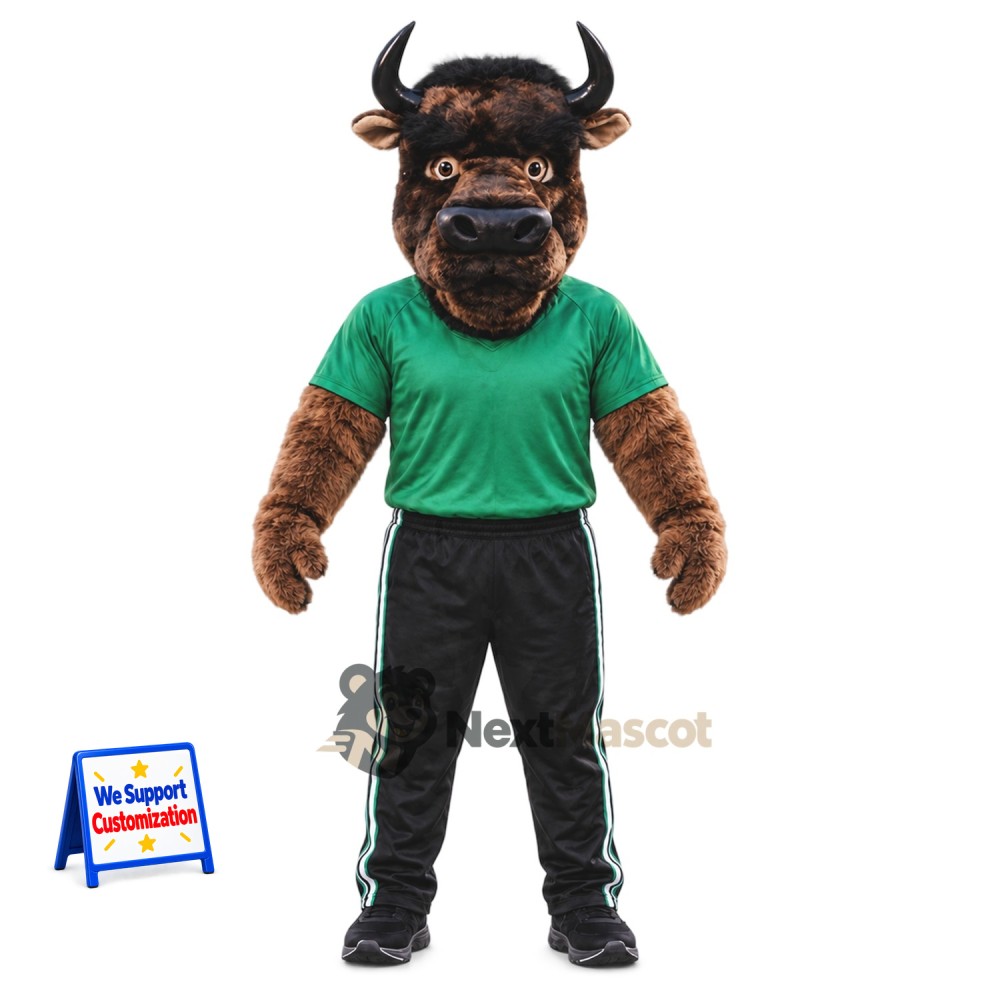Buffalo Mascot Costume - Green Shirt Buffalo Mascot Costume - Green Shirt