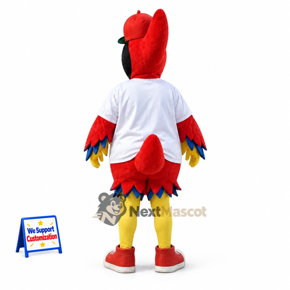 Rooster Mascot Costume - Red, White Shirt and Red Cap Rooster Mascot Costume - Red, White Shirt and Red Cap