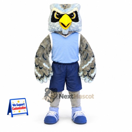Owl Mascot Costume - Gray, Blue Shirt Owl Mascot Costume - Gray, Blue Shirt