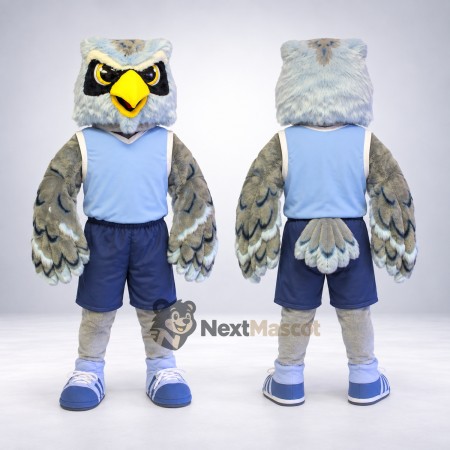 Owl Mascot Costume - Gray, Blue Shirt Owl Mascot Costume - Gray, Blue Shirt