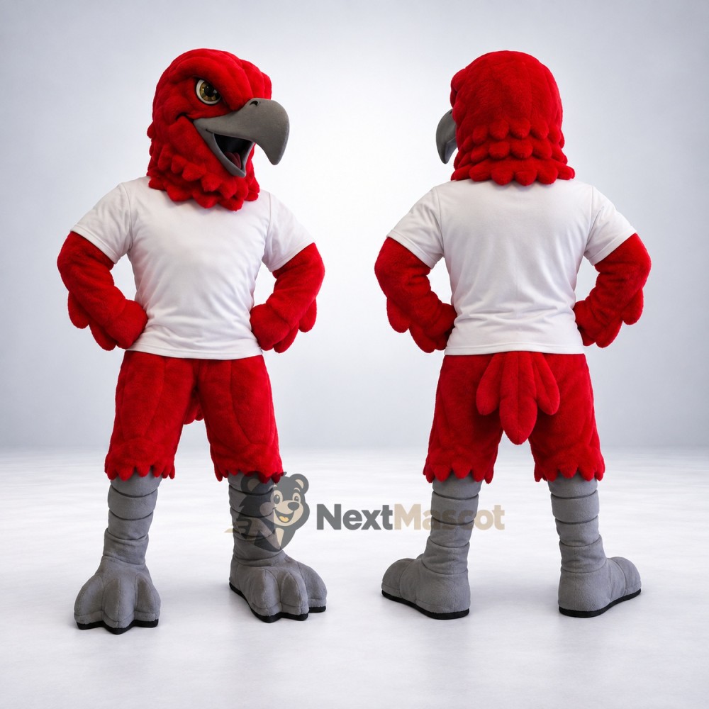 Parrot Mascot Costume - Red, White Shirt for School Events Parrot Mascot Costume - Red, White Shirt for School Events