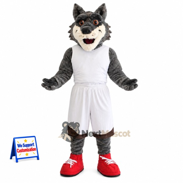 Wolf Mascot Costume - Gray, White Uniform