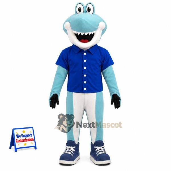 Shark Mascot Costume - Blue, Blue Shirt