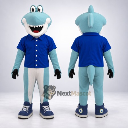 Shark Mascot Costume - Blue, Blue Shirt Shark Mascot Costume - Blue, Blue Shirt