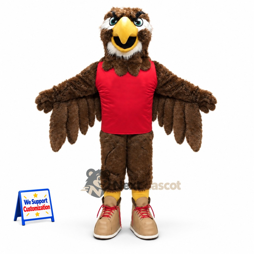 Eagle Mascot Costume - Brown, Red Shirt