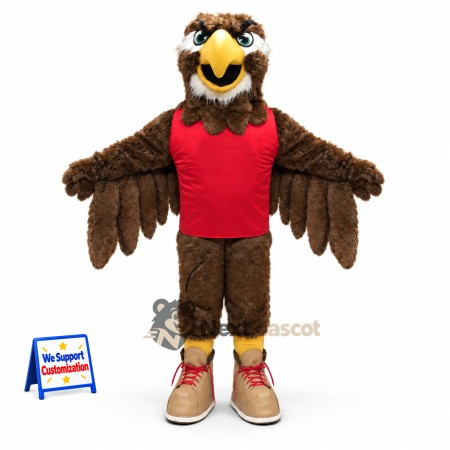 Eagle Mascot Costume - Brown, Red Shirt
