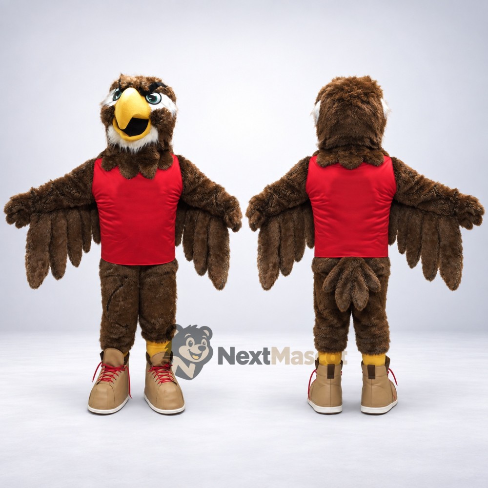 Eagle Mascot Costume - Brown, Red Shirt