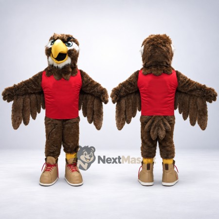 Eagle Mascot Costume - Brown, Red Shirt