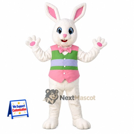 Rabbit Mascot Costume - White, Pastel Vest Rabbit Mascot Costume - White, Pastel Vest