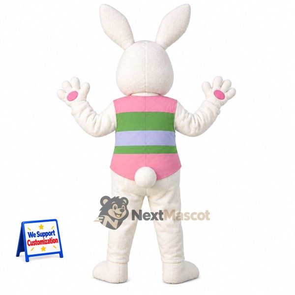 Rabbit Mascot Costume - White, Pastel Vest Rabbit Mascot Costume - White, Pastel Vest