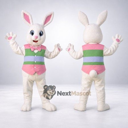 Rabbit Mascot Costume - White, Pastel Vest Rabbit Mascot Costume - White, Pastel Vest
