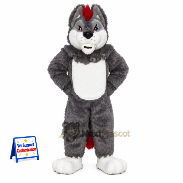 Wolf Mascot Costume - Gray, Red Inner Ears