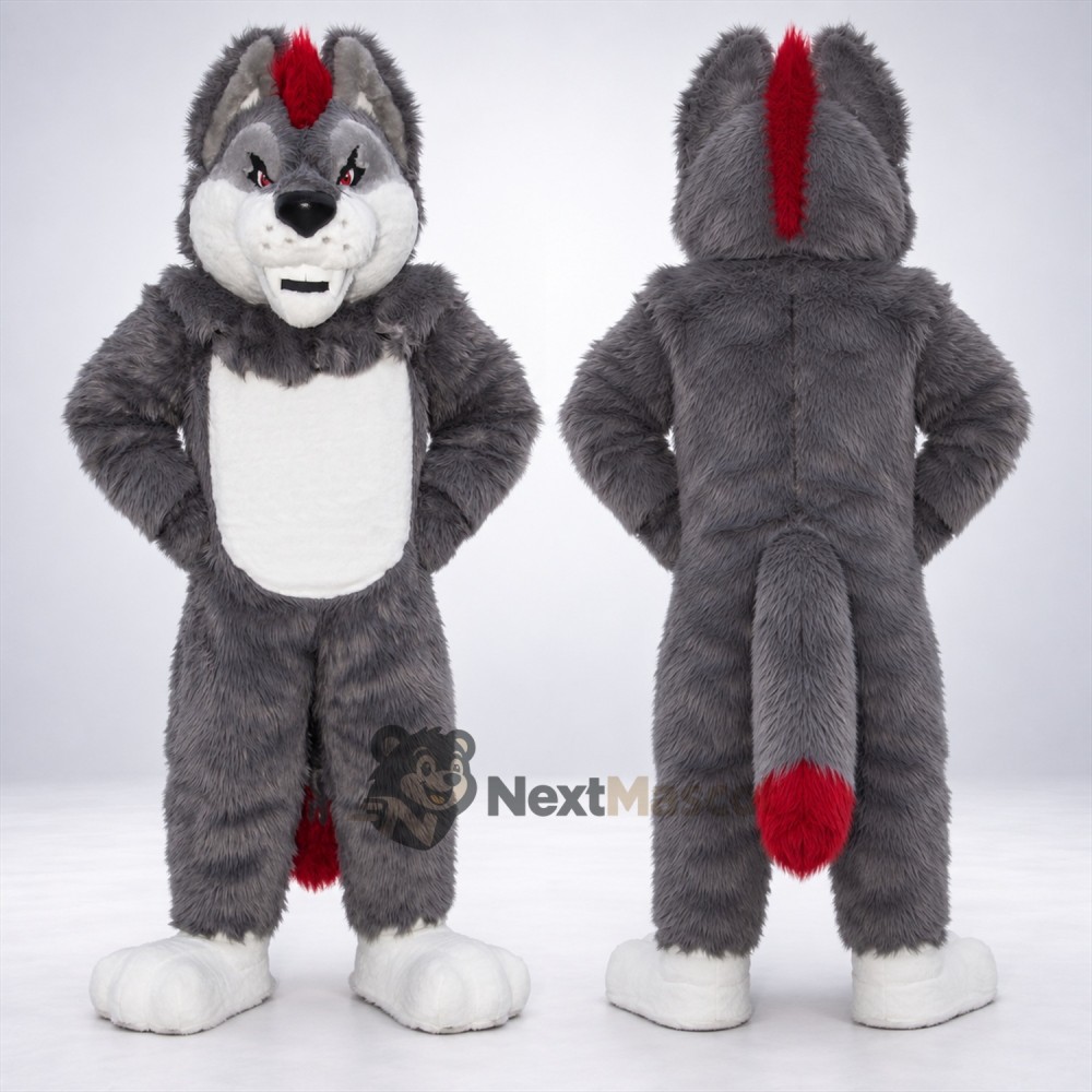 Wolf Mascot Costume - Gray, Red Inner Ears Wolf Mascot Costume - Gray, Red Inner Ears