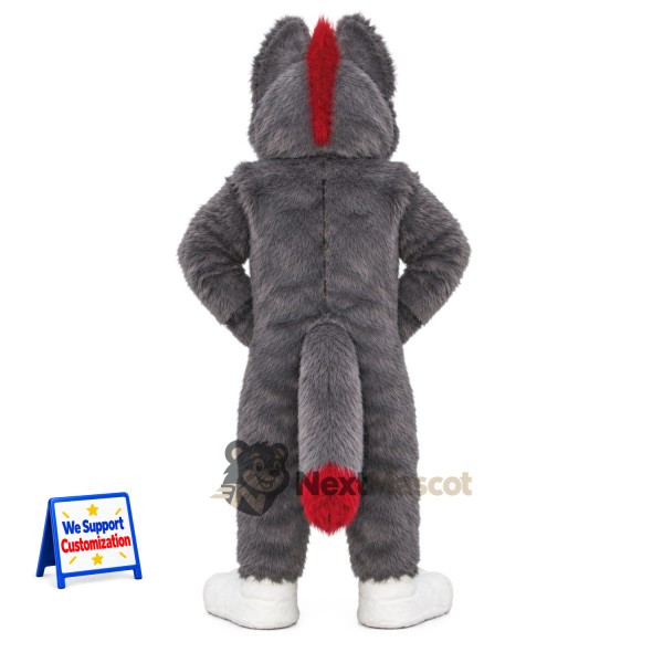 Wolf Mascot Costume - Gray, Red Inner Ears