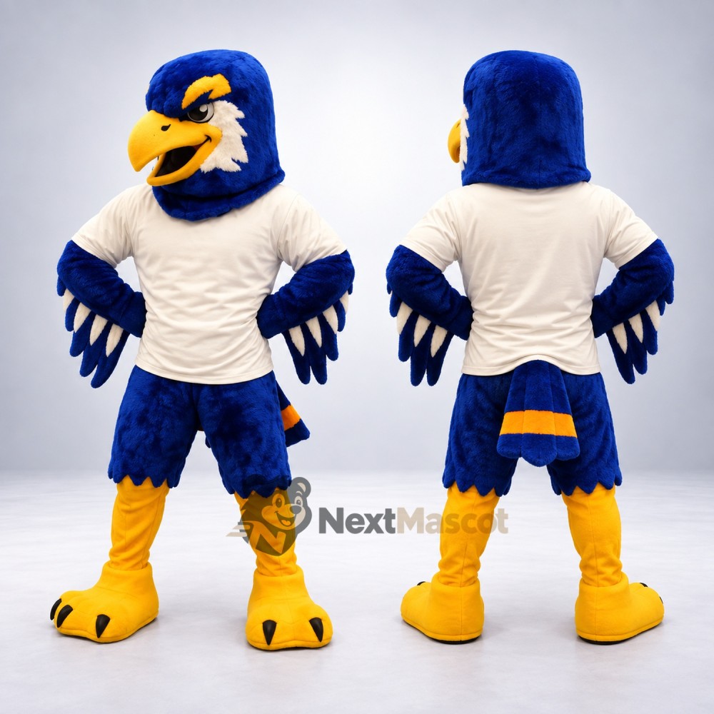 Eagle Mascot Costume - Blue, White Shirt for Community Events Eagle Mascot Costume - Blue, White Shirt for Community Events