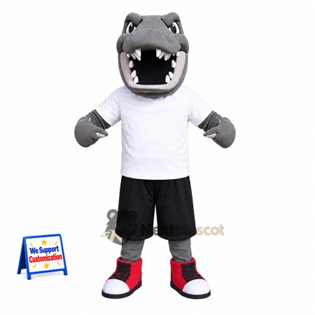 Hippo Mascot Costume - Gray, White Shirt Hippo Mascot Costume - Gray, White Shirt