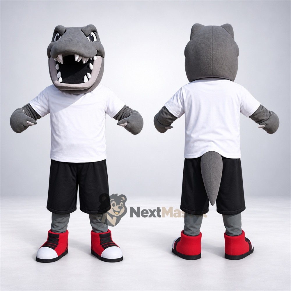 Hippo Mascot Costume - Gray, White Shirt Hippo Mascot Costume - Gray, White Shirt