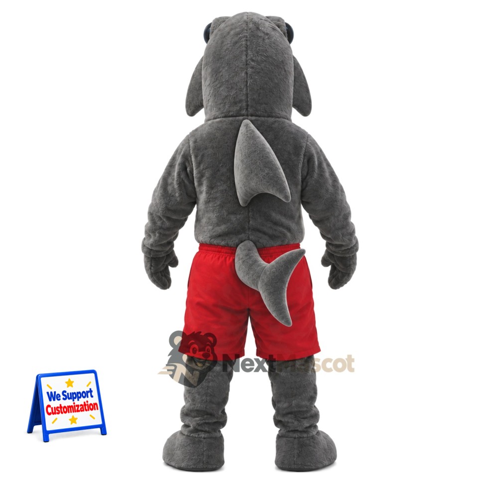 Shark Mascot Costume - Gray, Red Shorts Shark Mascot Costume - Gray, Red Shorts