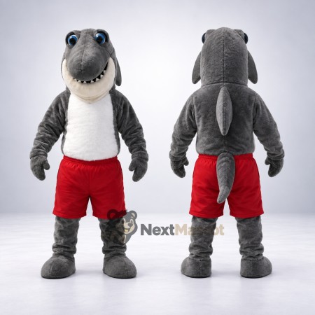 Shark Mascot Costume - Gray, Red Shorts Shark Mascot Costume - Gray, Red Shorts