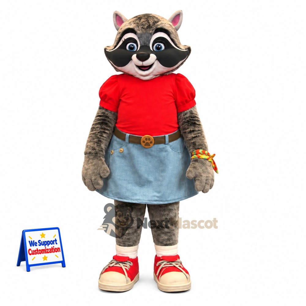 Raccoon Mascot Costume - Denim Skirt Raccoon Mascot Costume - Denim Skirt