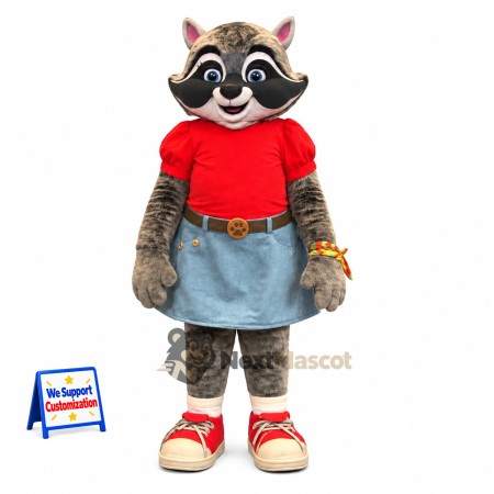 Raccoon Mascot Costume - Denim Skirt Raccoon Mascot Costume - Denim Skirt