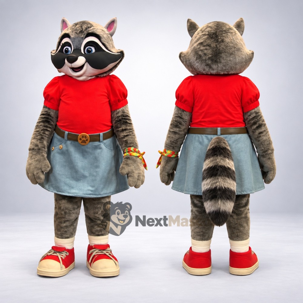 Raccoon Mascot Costume - Denim Skirt Raccoon Mascot Costume - Denim Skirt
