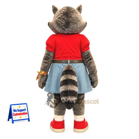 Raccoon Mascot Costume - Denim Skirt Raccoon Mascot Costume - Denim Skirt